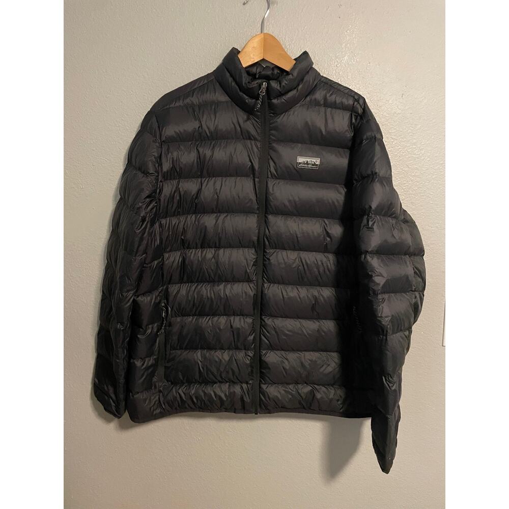 Eddie Bauer Jacket Mens XL Black EB650 Down Puffer Quilted Full Zip Lightweight